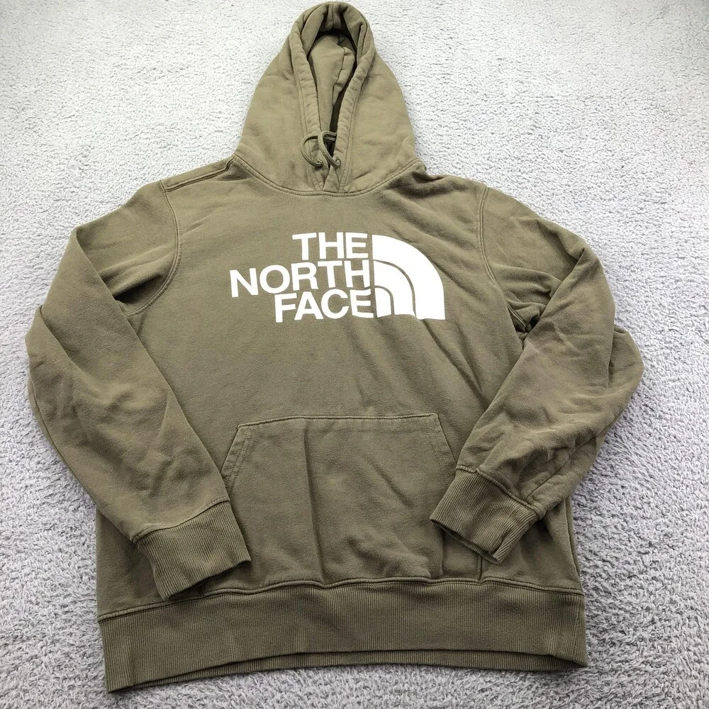 The North Face Hoodie Mens Medium Green Pullover Fleece Sweatshirt Logo